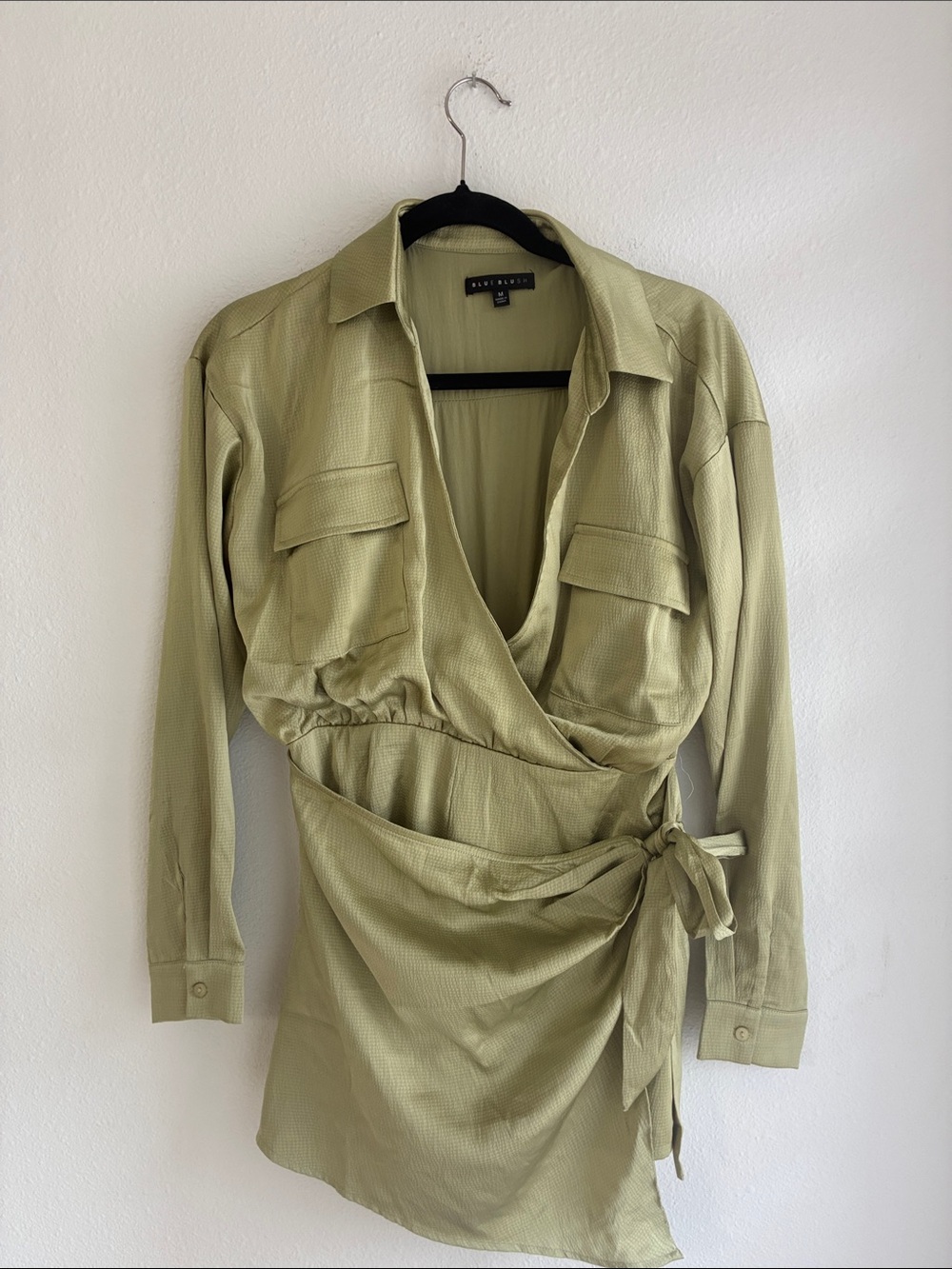 Blue Blush Olive Green Long Sleeve Wrap Dress